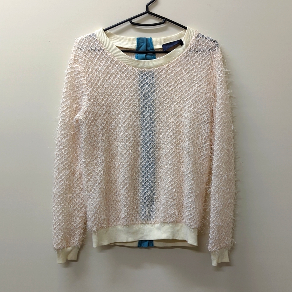 Cream Sheer Sweater with Back Button Detail
